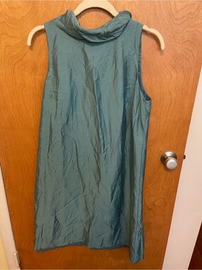 Talbots Sleeveless Shift Dress in Teal-Green with Cowl Neck